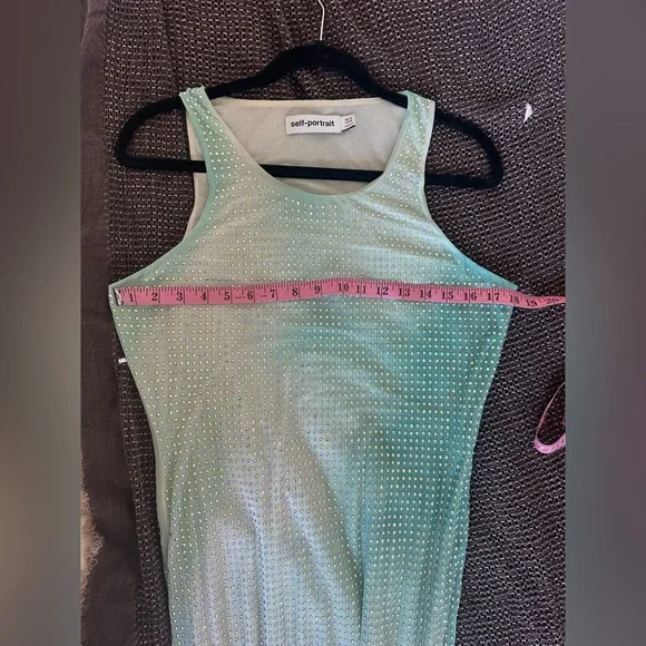 Self Portrait Green Contour Print Rhinestone Dress - Picture 12 of 17